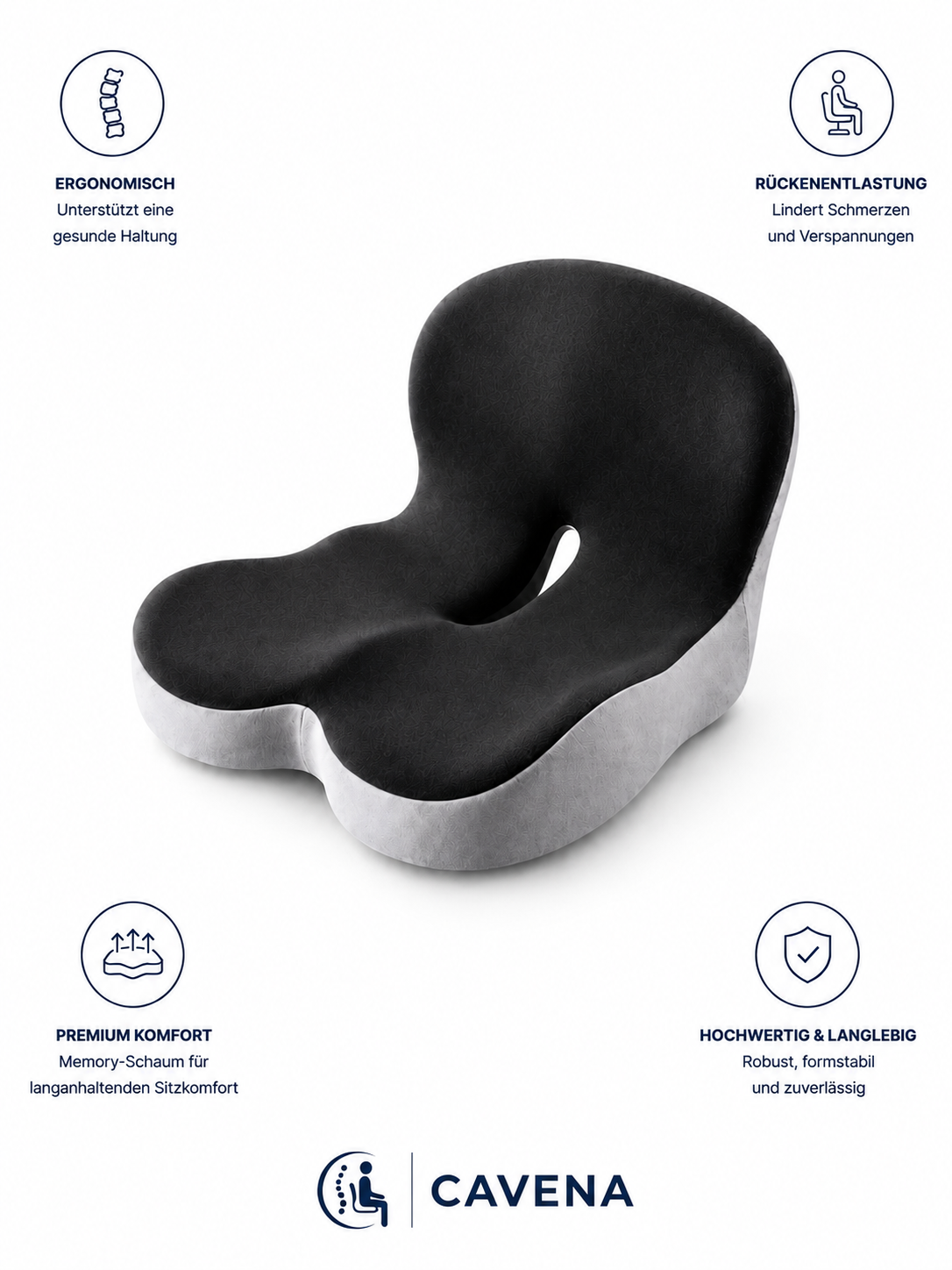 Cavena – Ergonomisches Sitzkissen mit Rückenstütze