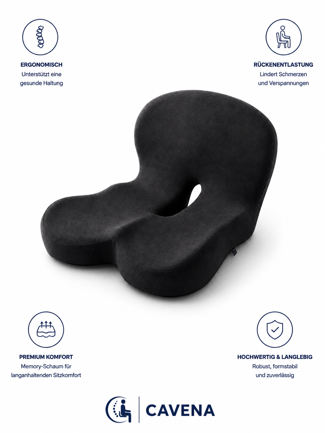 Cavena – Ergonomisches Sitzkissen mit Rückenstütze
